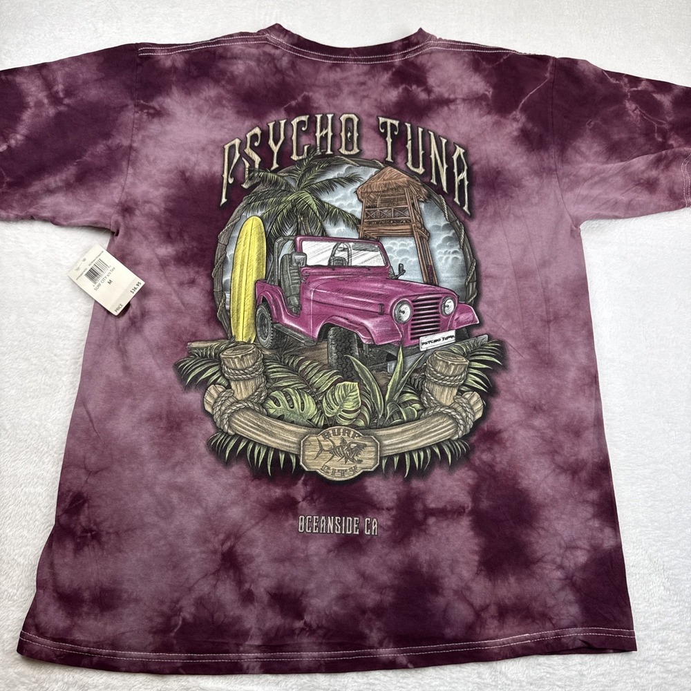 NWT Psycho Tuna Men's Shirt Size M Purple Tie Dye Short Sleeve Jeep Surf Graphic